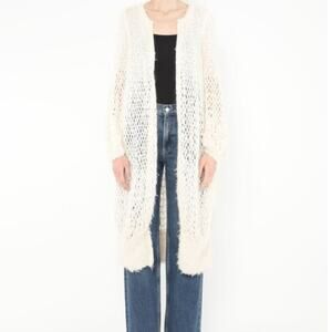 Vintage The Row Frayed Knit Midi Cardigan | Silk Cashmere Mohair | Size XS Cream